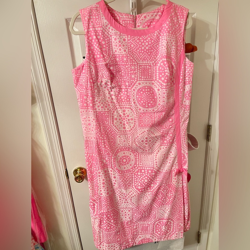 Vintage Shifts Internationale Pink and White Sleeveless Dress. Size 18